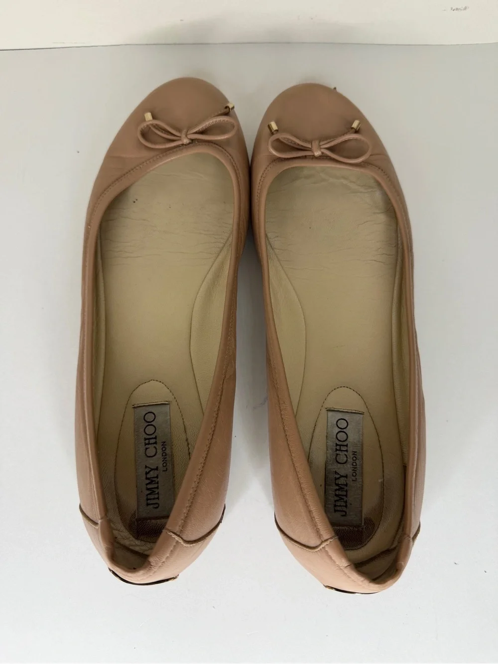 Jimmy Choo London Nude Beige Bow Ballet Flat Women’s Size 40 US 9 Made in Spain